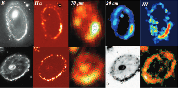 Figure taken from Higdon & Higdon (2010) showing a polychromatic view of two ring galaxies: (top) the Lindsay-Shapely ring galaxy and (bottom) the Cartwheel.